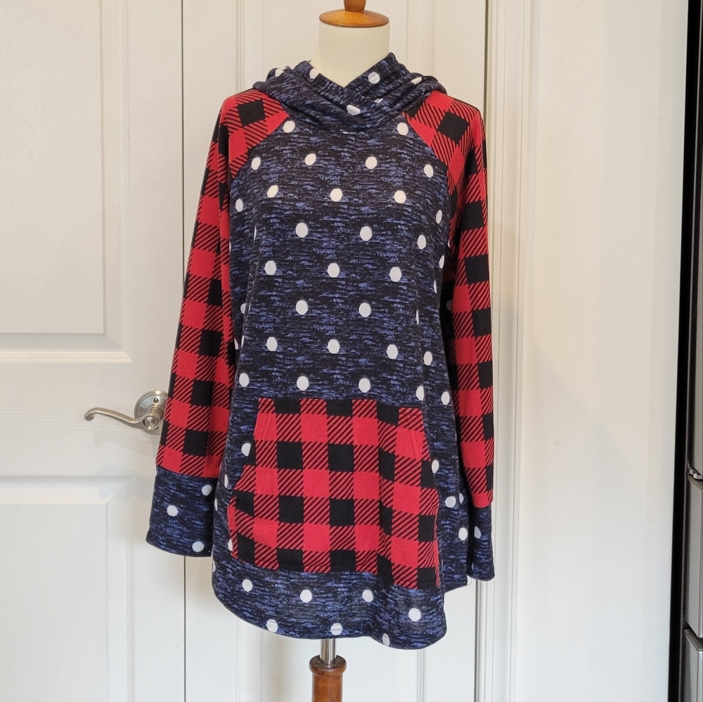 Lularoe Plaid and Polka Dot Hoodie W7